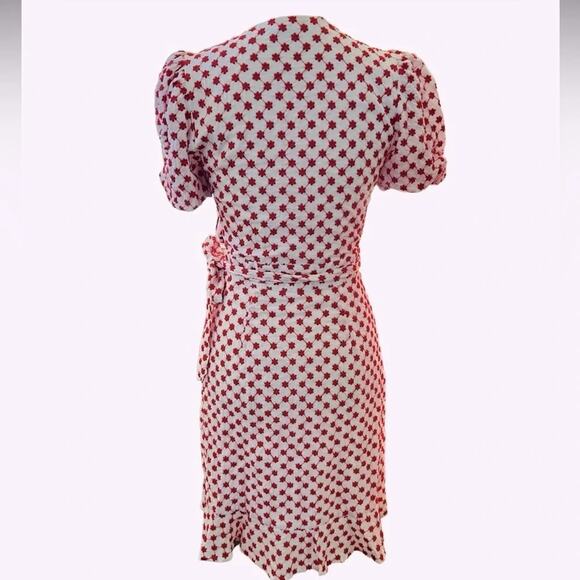 Draper James RSVP Embroidered Wrap Dress Red White Puff Sleeve Floral Size XS - Picture 5 of 7